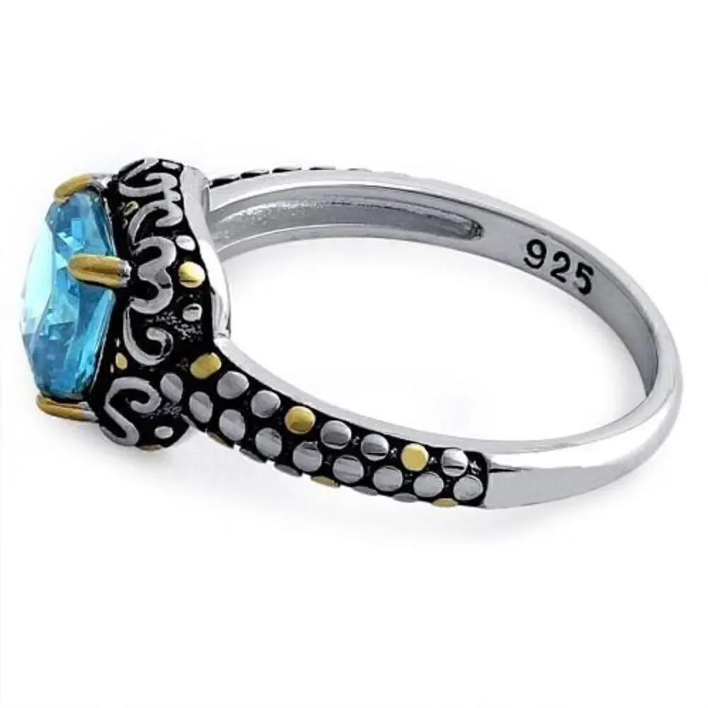 Sterling Silver Celtic Blue Topaz Cushion CZ Ring Brand New